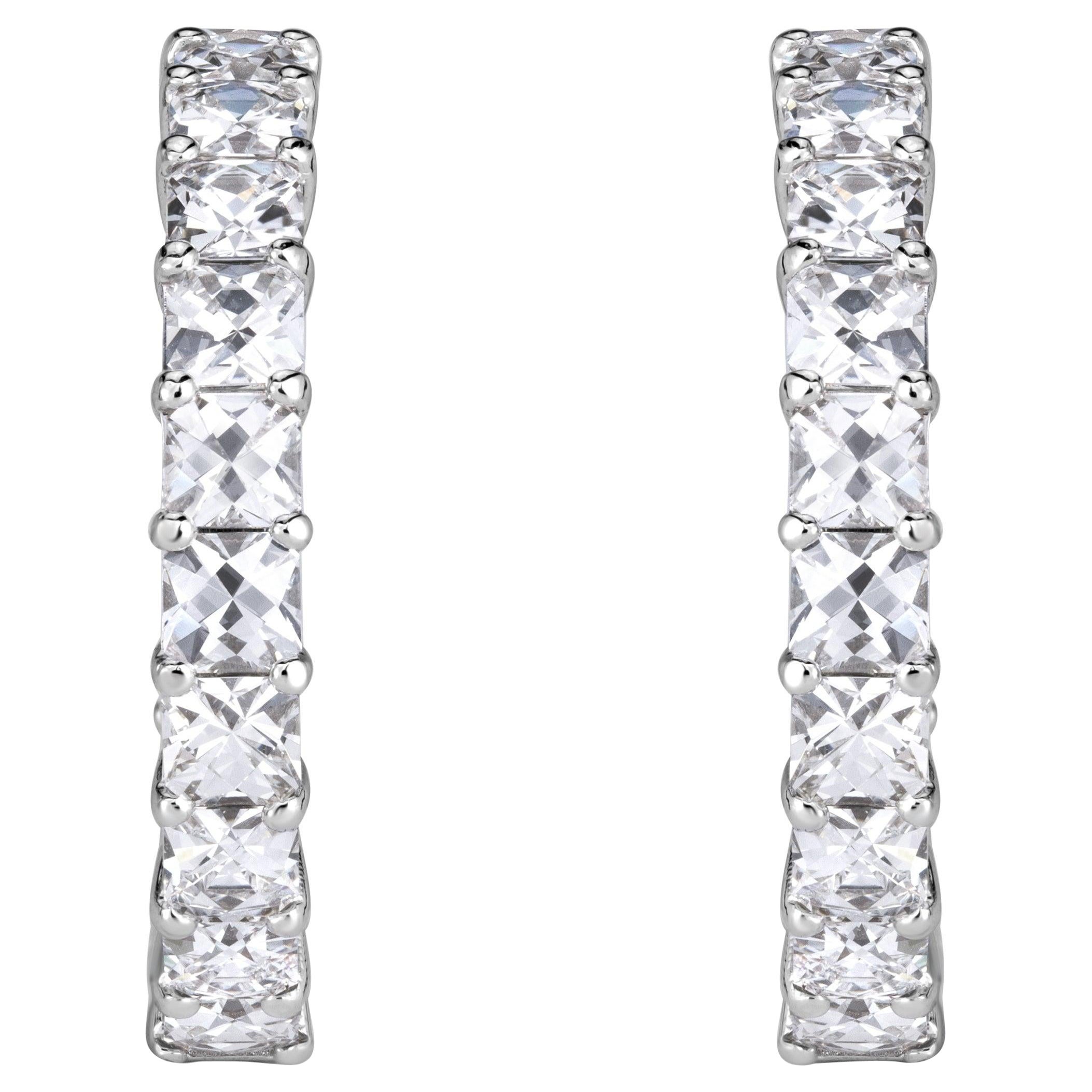 3.76ct Pixel Cut Diamond Hoop Earrings in 18K White Gold