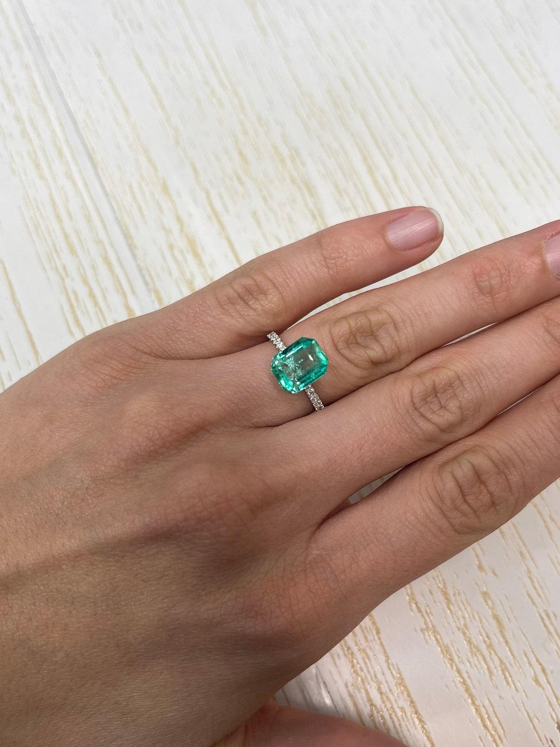 3.76ct Transparent Green Colombian Emerald 10.3x8.3mm Emerald Cut Genuine May For Sale 3