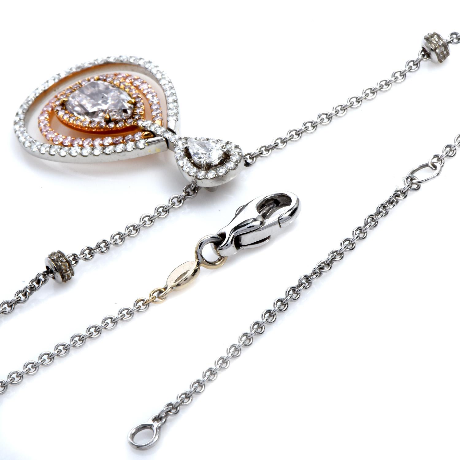 Modern 3.76cts GIA Natural Light Pink Platinum18k Diamond Necklace Pendant For Sale