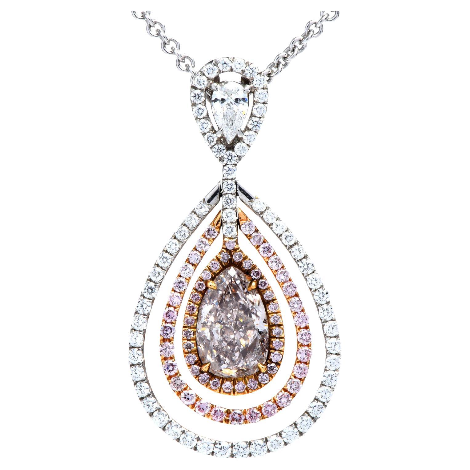 3.76cts GIA Natural Light Pink Platinum18k Diamond Necklace Pendant For Sale