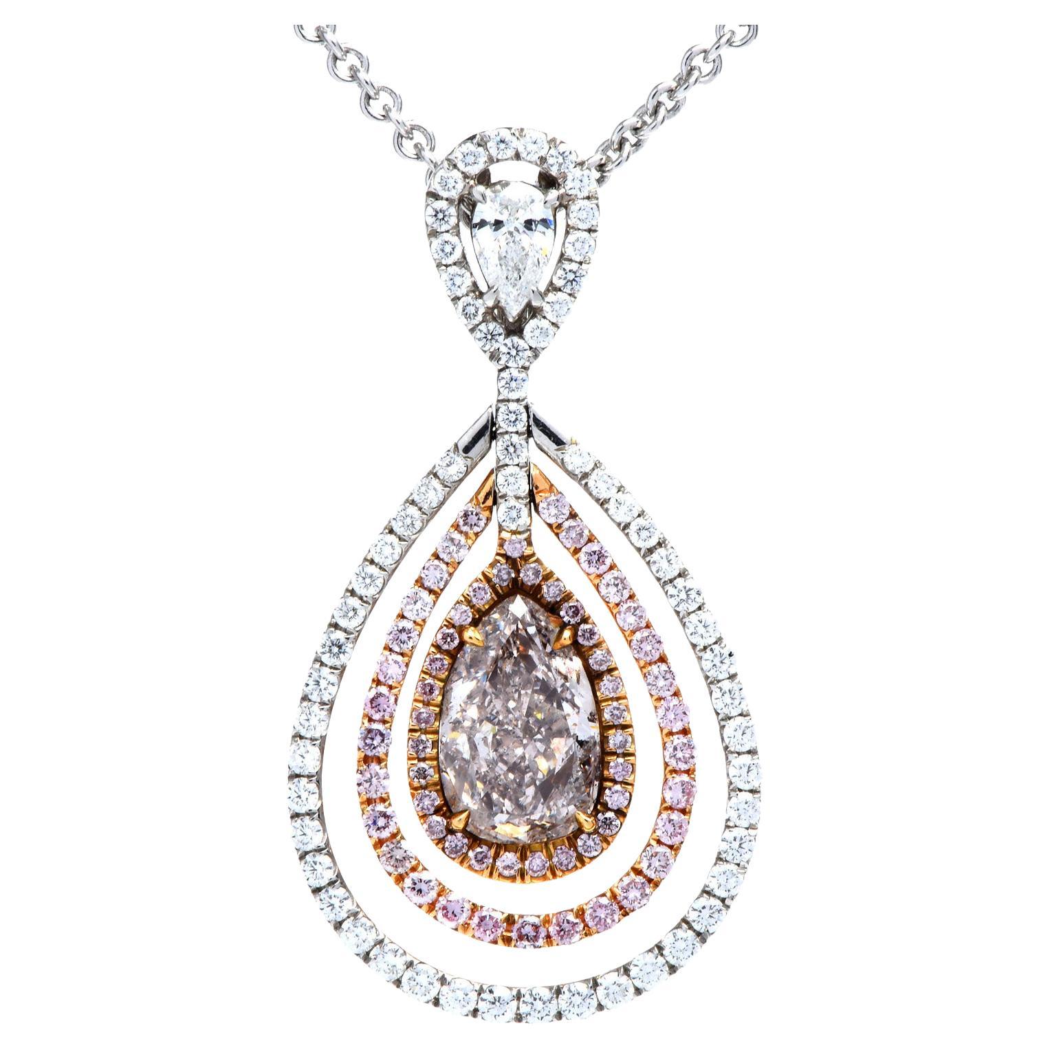 3.76cts GIA Natural Light Pink Platinum18k Diamond Necklace Pendant
