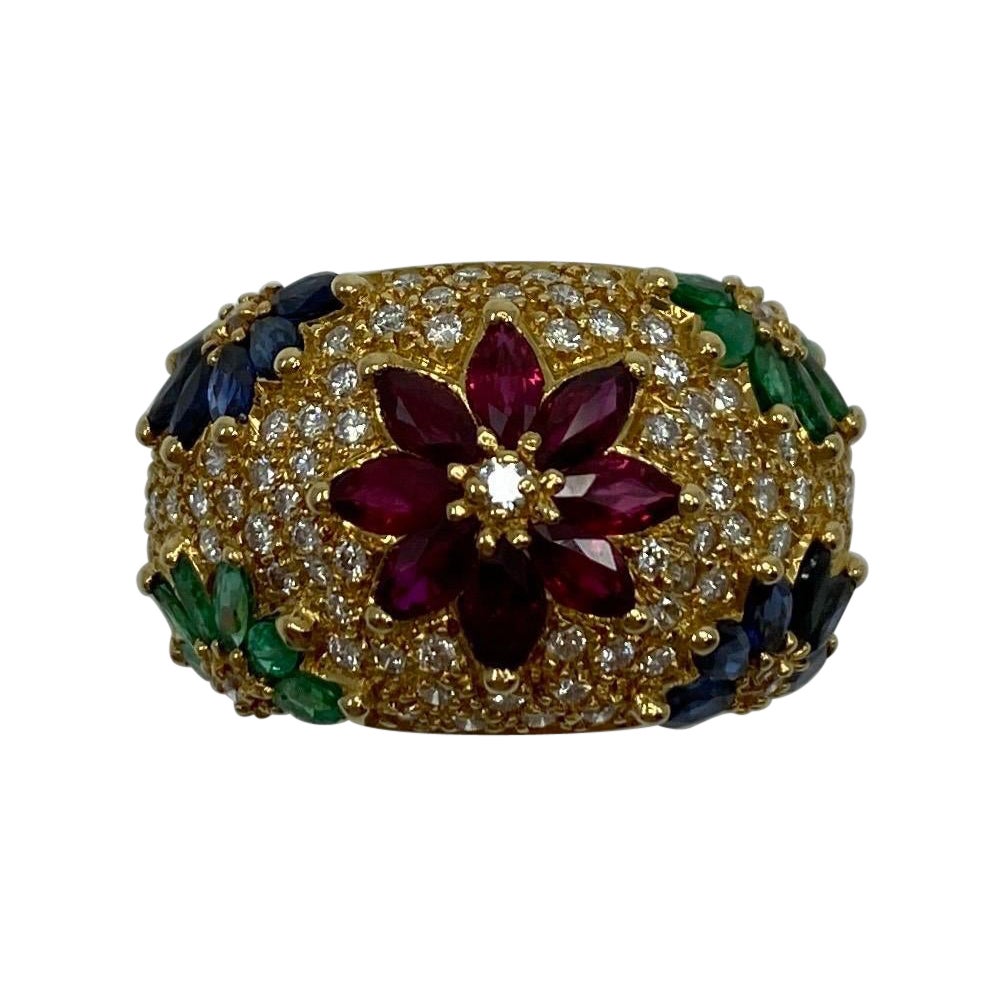 3,76tcw feiner Tutti Frutti Rubin Saphir Smaragd Diamant 18k Gelbgold Ring
