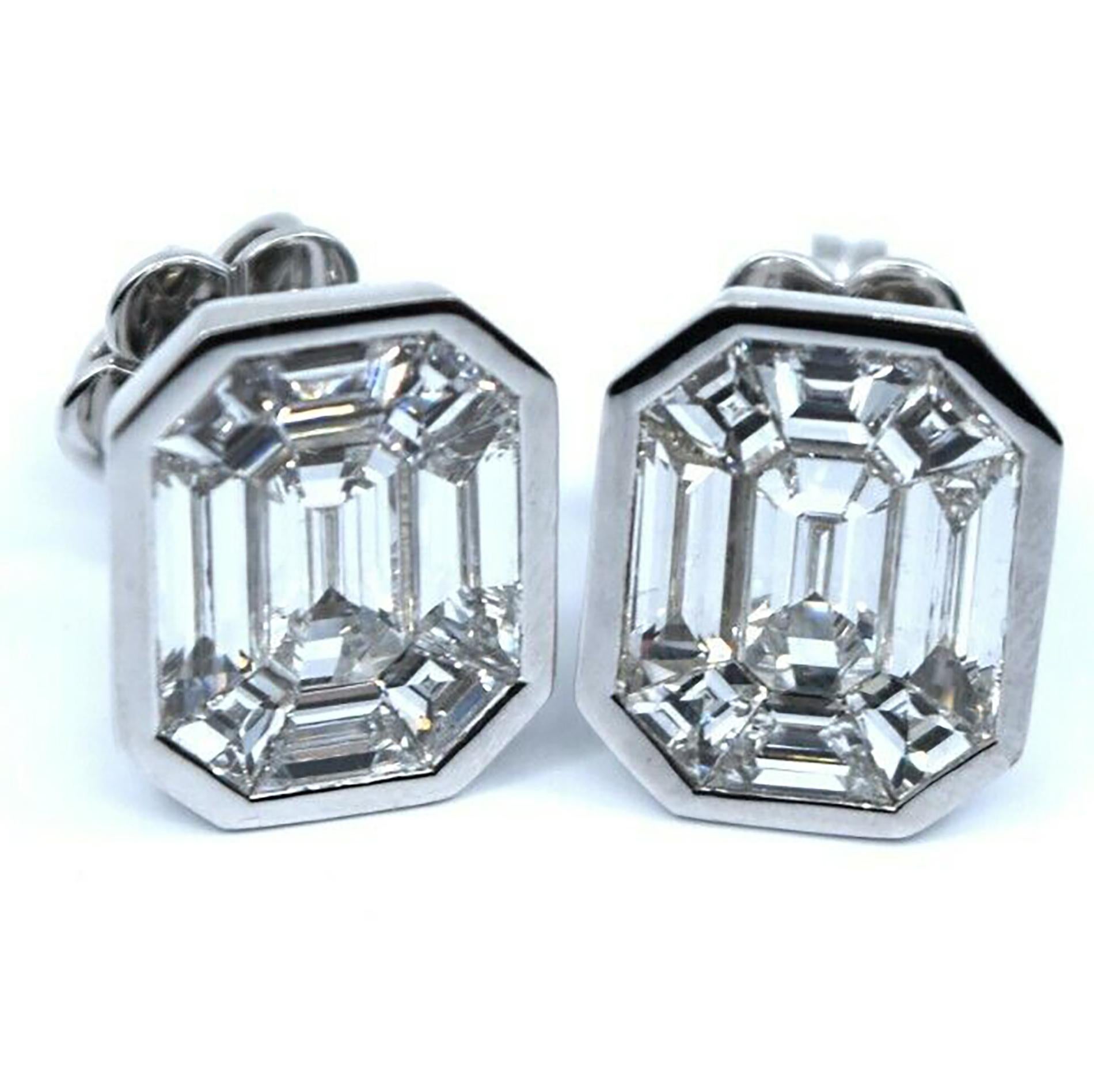3.77 Carat Diamond Optical Illusion Large Studs in White Gold In Excellent Condition In Miami, FL