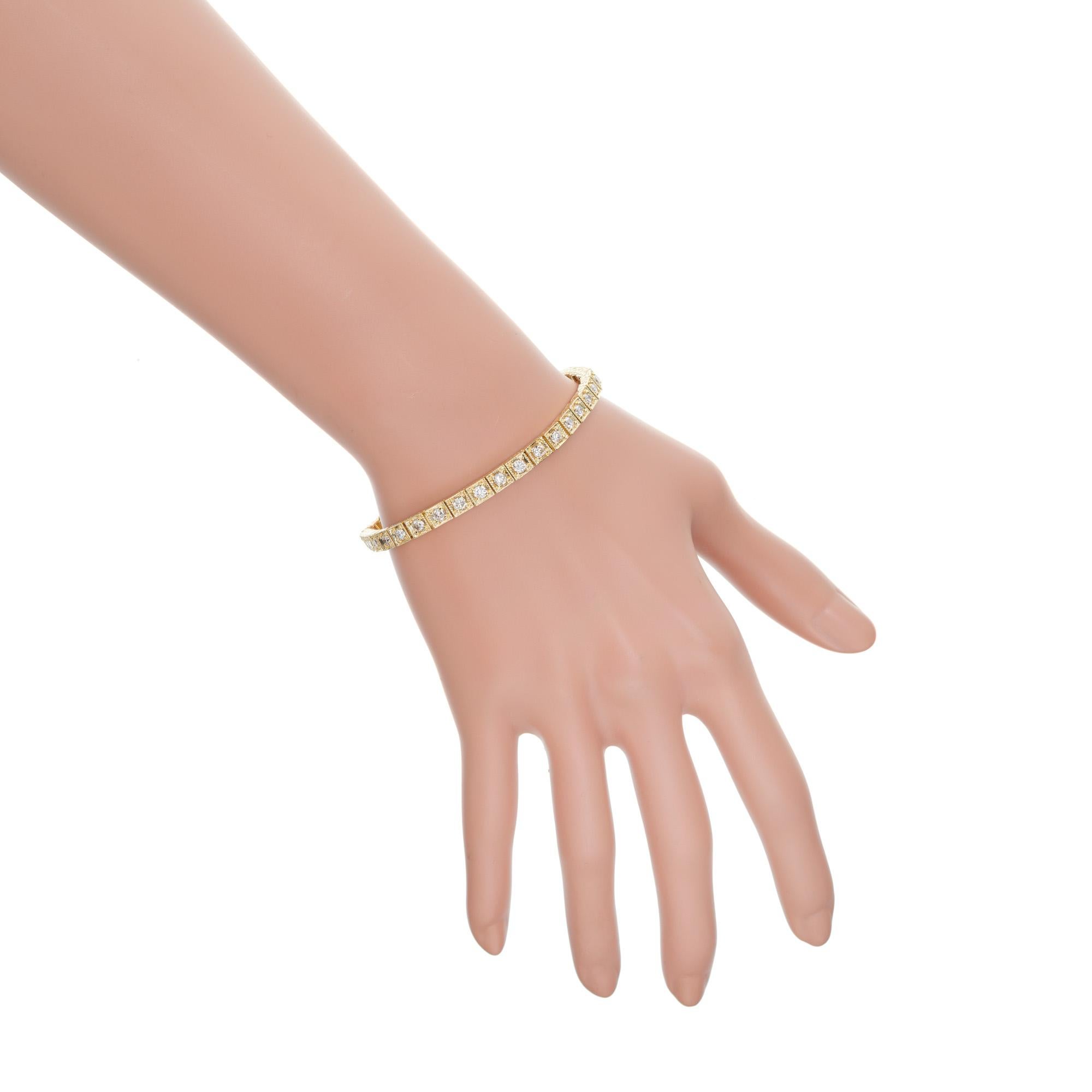 Women's 3.77 Carat Diamond Yellow Gold Hinged Box Link Bracelet For Sale