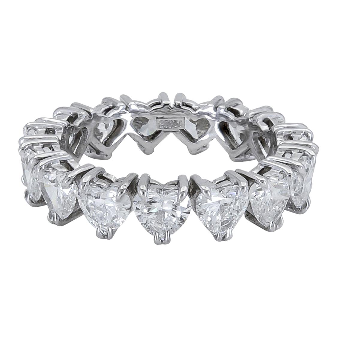 3.77 Carat Heart Shape Diamond Eternity Wedding Band in Platinum