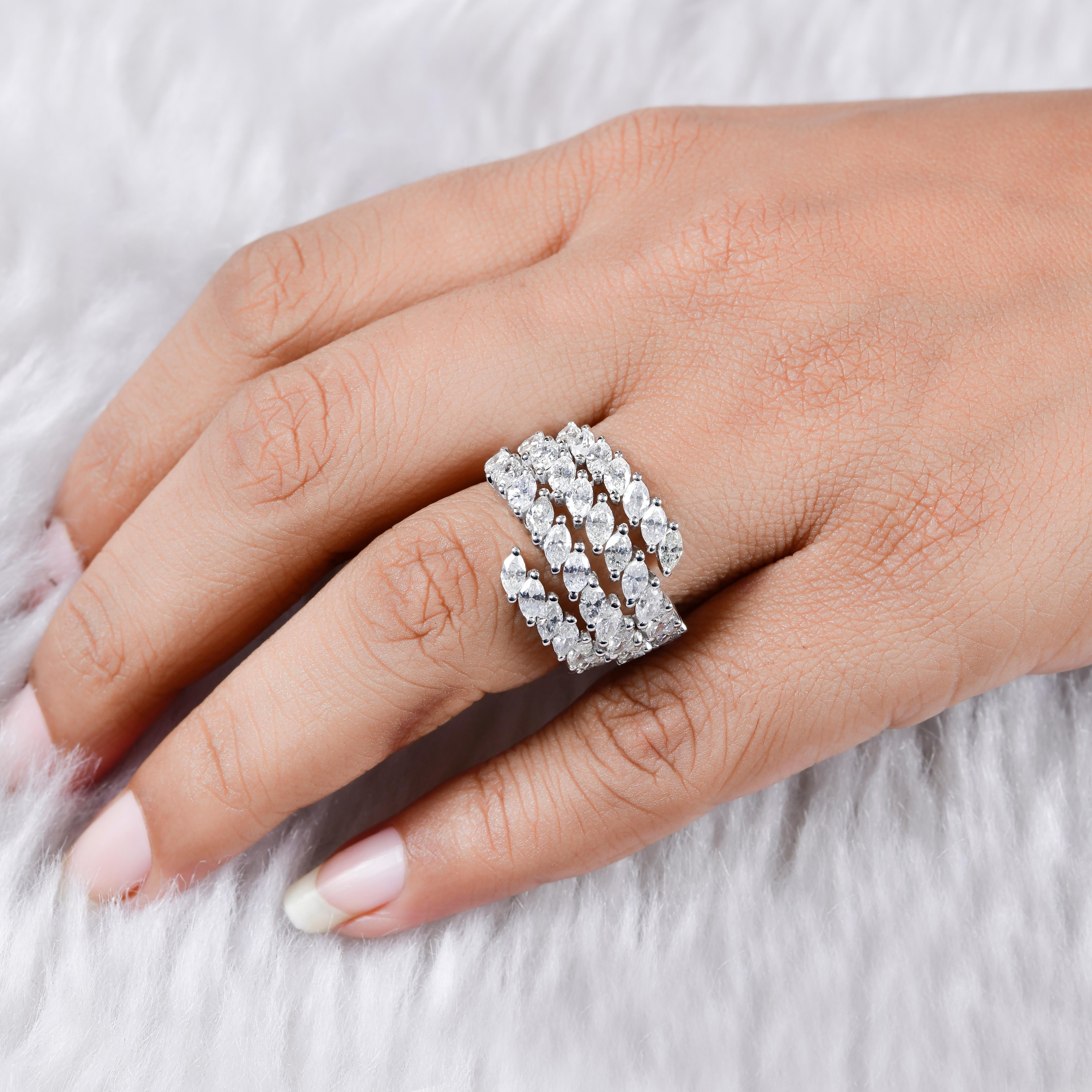 Women's 3.77 Carat Marquise Diamond Wrap Ring Solid 18 Karat White Gold Handmade Jewelry For Sale
