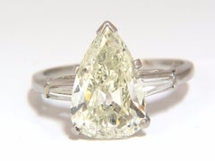 3.77 Carat Natural Pear Shape Diamond Platinum Ring Baguette Classic*