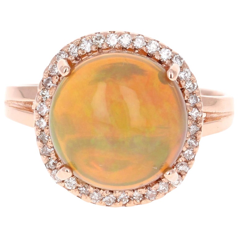 3.77 Carat Opal Diamond Rose Gold Ring For Sale at 1stdibs