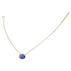 3.77 Carat Oval Blue Tanzanite Fashion Necklaces In 14k Yellow Gold 