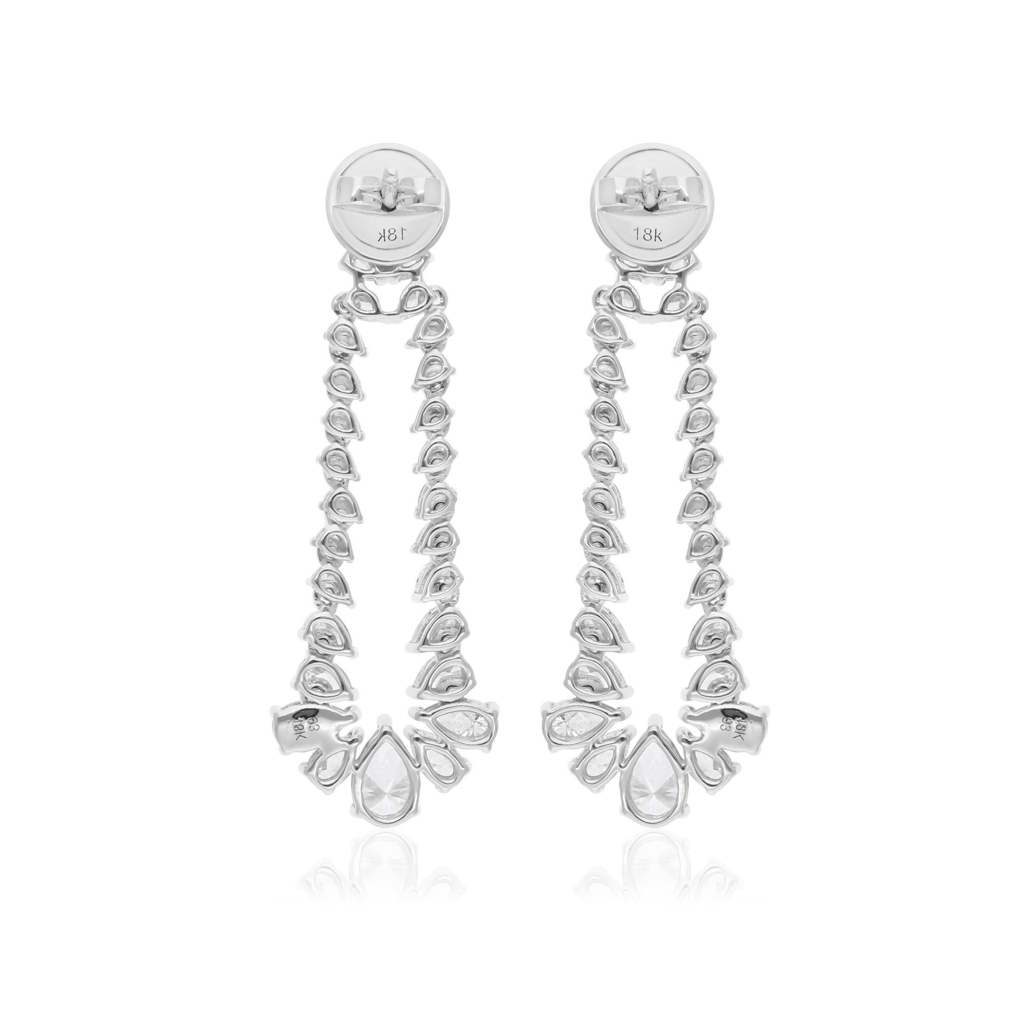 Pear Cut 3.77 Carat SI/H Pear Brilliant Cut Diamond Dangle Earrings 14 Karat White Gold For Sale