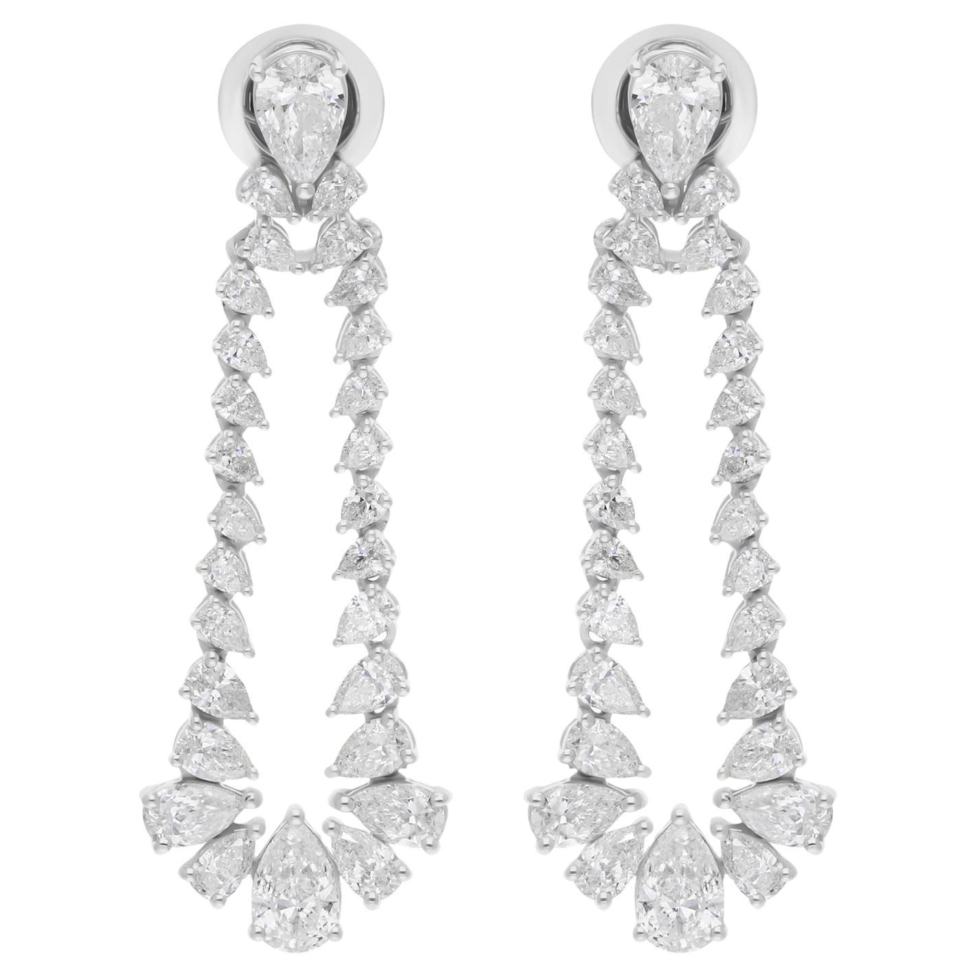3.77 Carat SI/H Pear Brilliant Cut Diamond Dangle Earrings 14 Karat White Gold For Sale