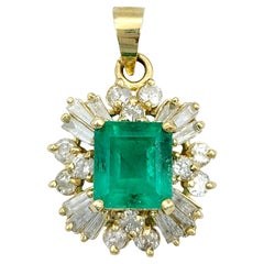 3.77 Carat Total Emerald and Diamond Ballerina Style Pendant in 14 Karat Gold