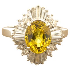 3.77 Carat Yellow-Sapphire Diamond Sunburst Platinum Ring