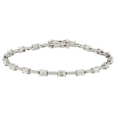 3.77ct Emerald-Cut Diamond Geometric Station Tennis Bracelet in 14K White Gold