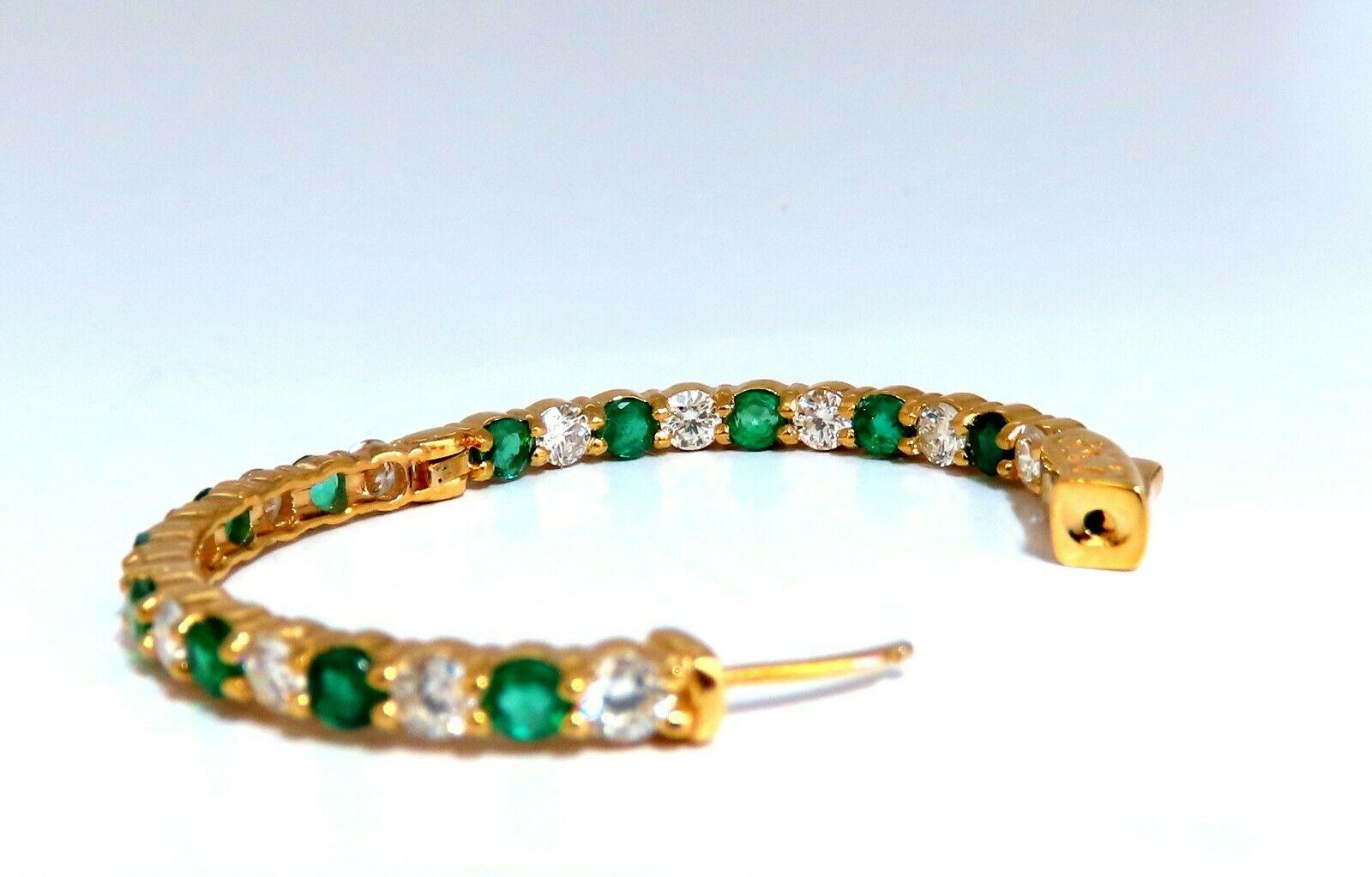 3.77ct Natural Emerald Diamonds Hoop Earrings 14kt Yellow Gold Inside Out For Sale 1