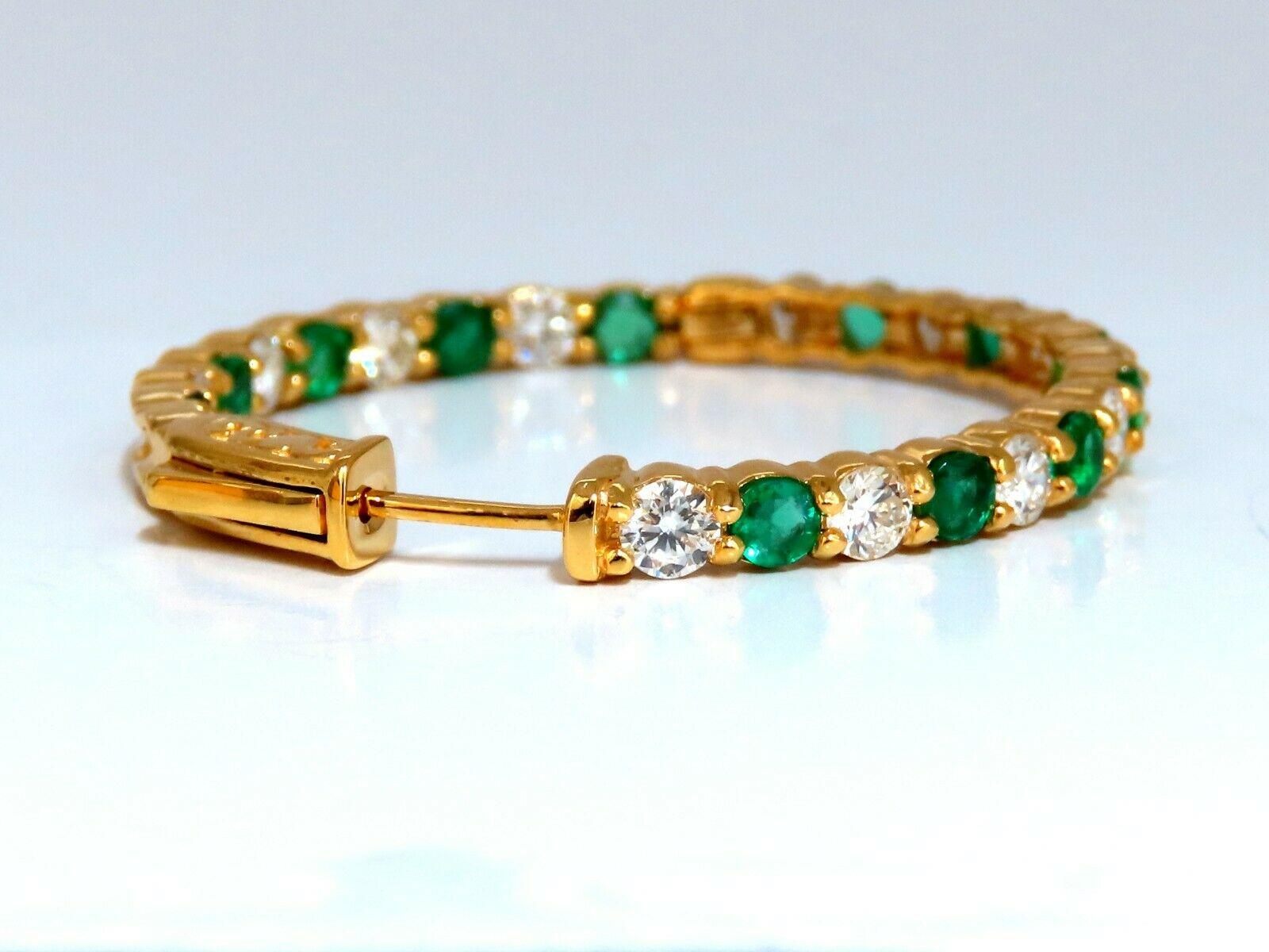 3.77ct Natural Emerald Diamonds Hoop Earrings 14kt Yellow Gold Inside Out For Sale 2