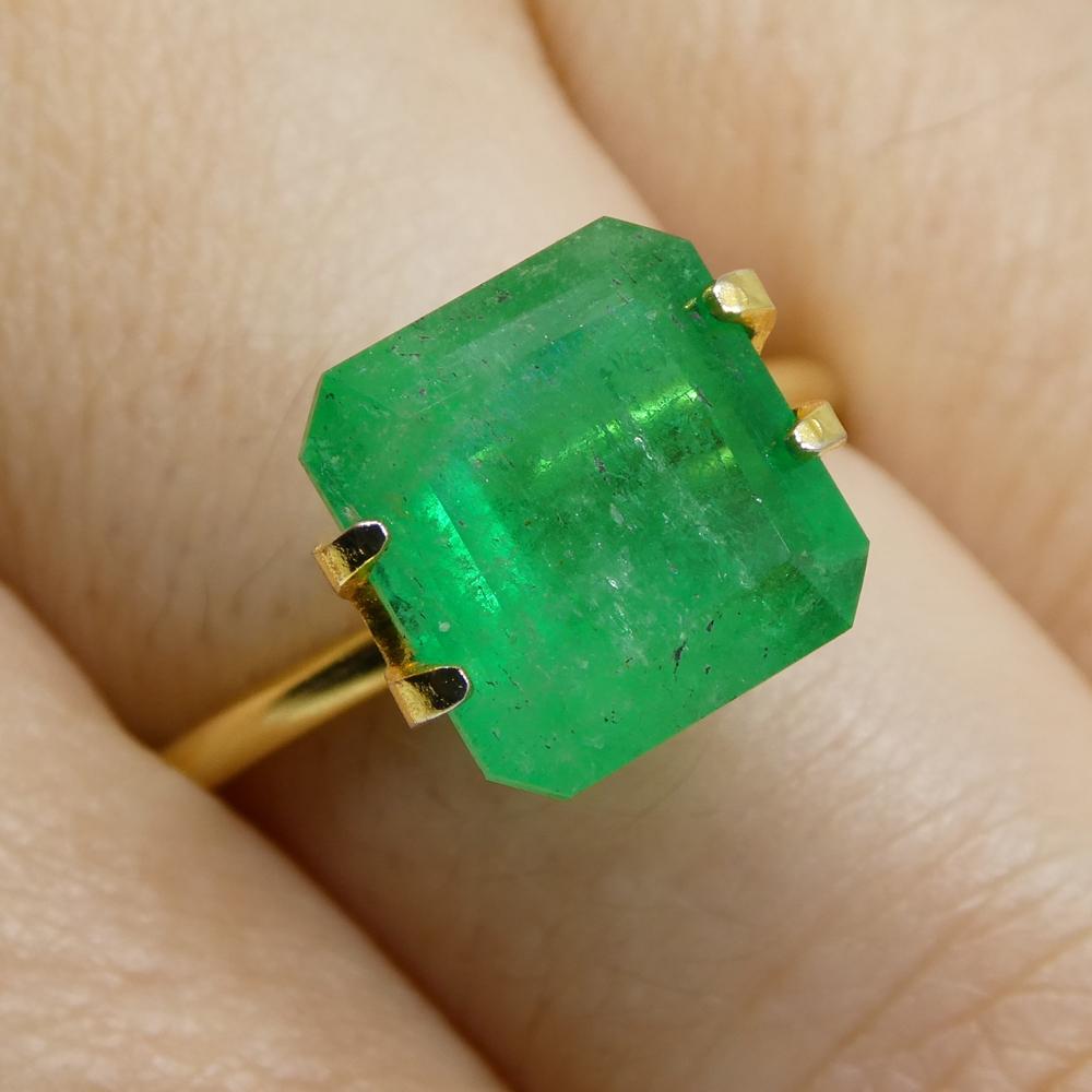 Description:

Gem Type: Emerald
Number of Stones: 1
Weight: 3.77 cts
Measurements: 9.82x9.24x5.73mm
Shape: Square
Cutting Style Crown: Step Cut
Cutting Style Pavilion: Step Cut
Transparency: Transparent
Clarity: Moderately Included: Inclusions