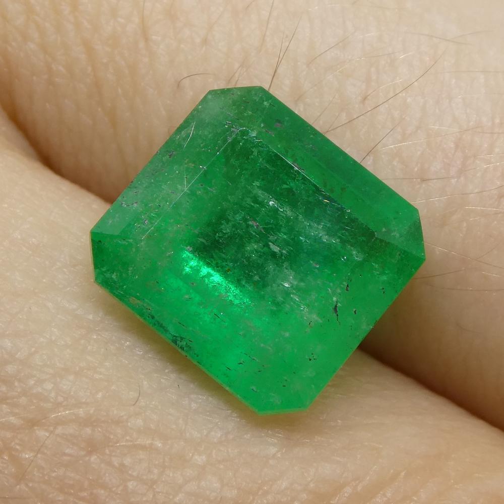 Emerald Cut 3.77ct Square Green Emerald from Colombia For Sale