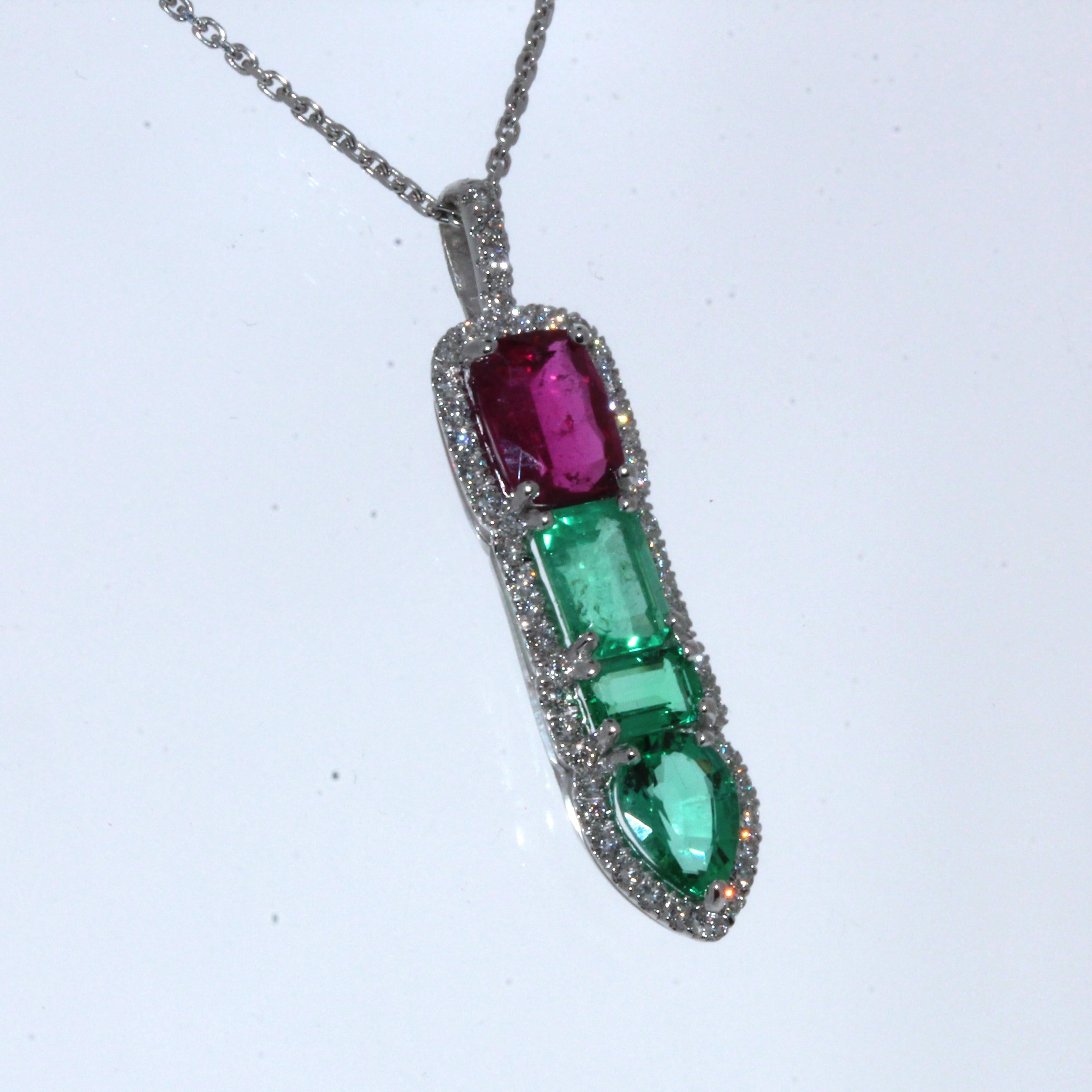 Oval Cut 3.77CTW Mixed Gemstone Pendant in 14k White Gold For Sale