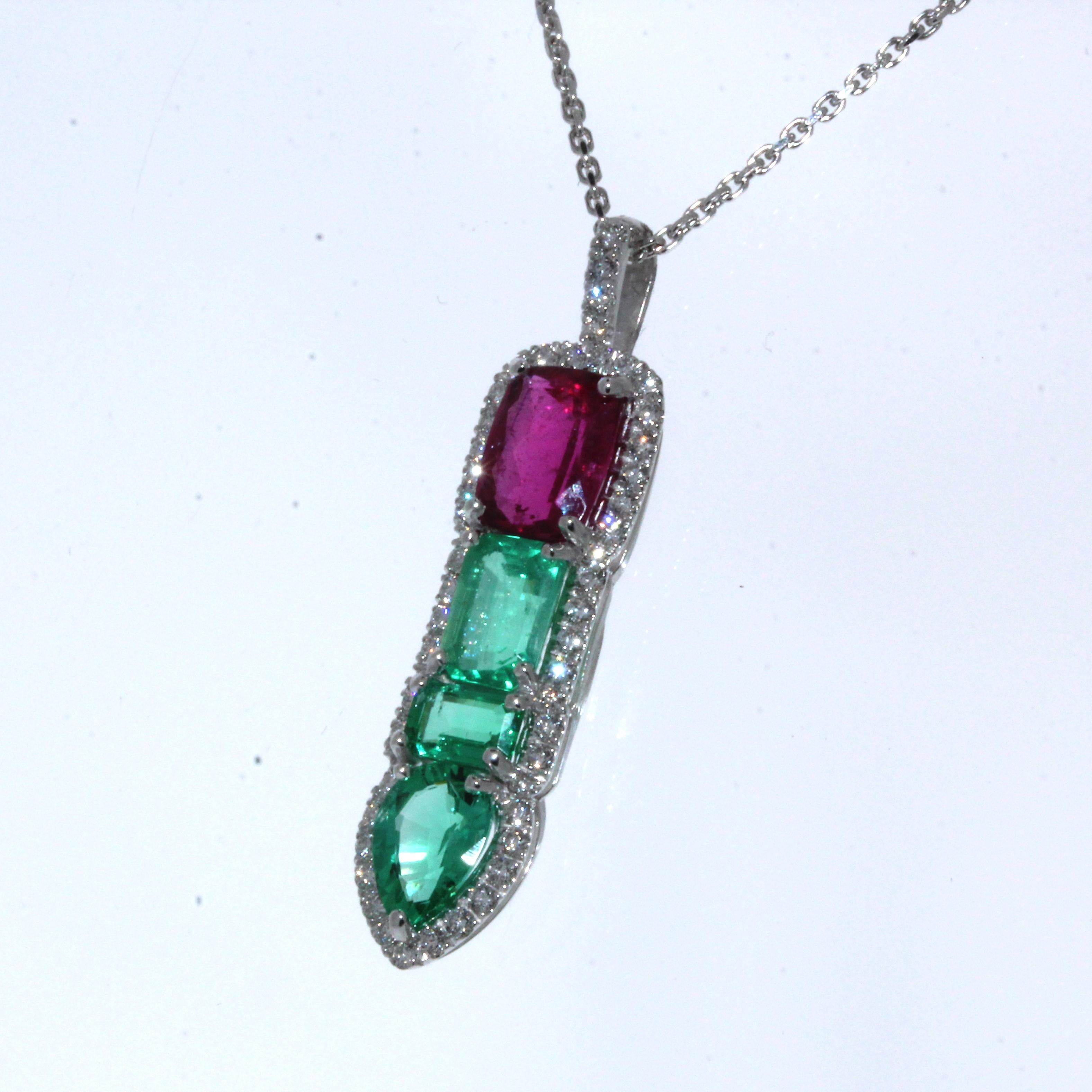 3.77CTW Mixed Gemstone Pendant in 14k White Gold In New Condition For Sale In Chicago, IL