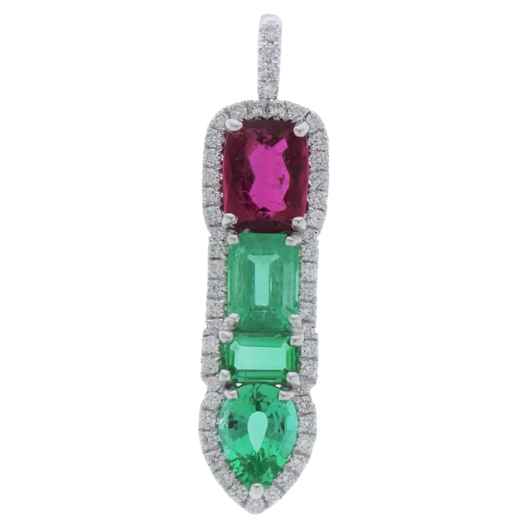 3.77CTW Mixed Gemstone Pendant in 14k White Gold For Sale