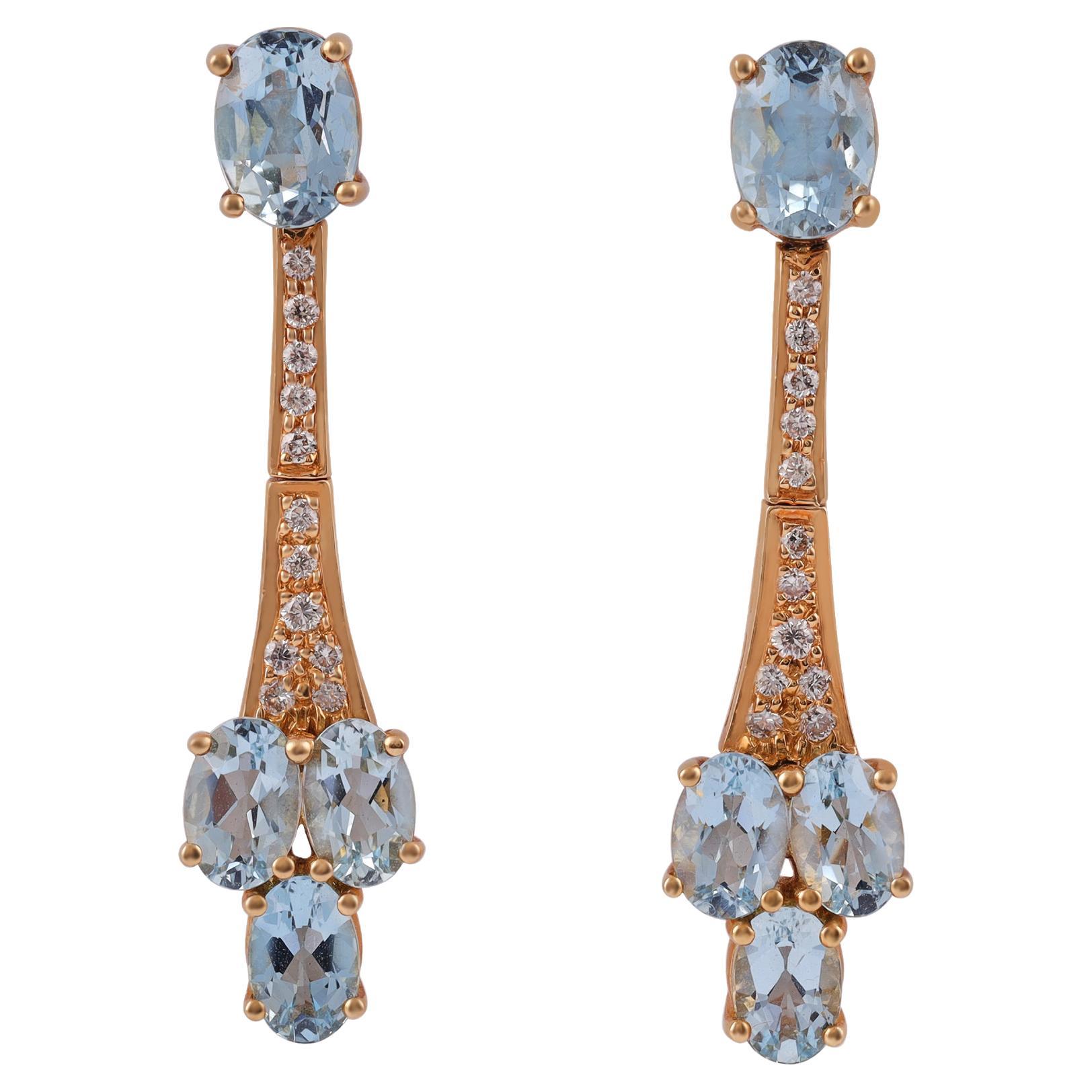 Boucles d'oreilles aigue-marine et diamants de 3,78 carats en or 18k