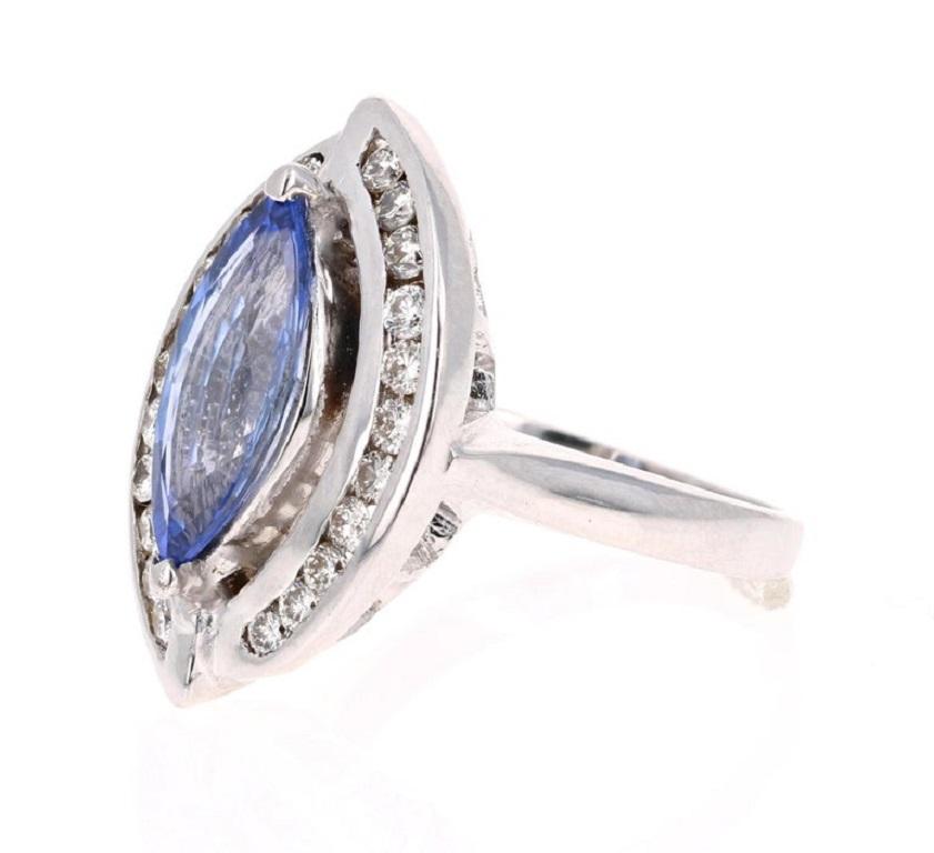 Modern 3.78 Carat Blue Sapphire Diamond 18 Karat White Gold Cocktail Ring