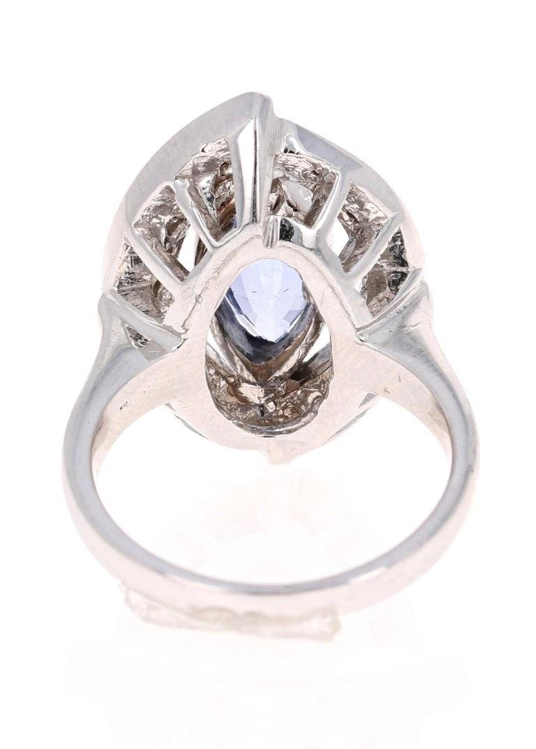 Marquise Cut 3.78 Carat Blue Sapphire Diamond 18 Karat White Gold Cocktail Ring