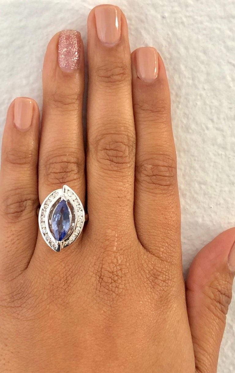 3.78 Carat Blue Sapphire Diamond 18 Karat White Gold Cocktail Ring In New Condition In Los Angeles, CA