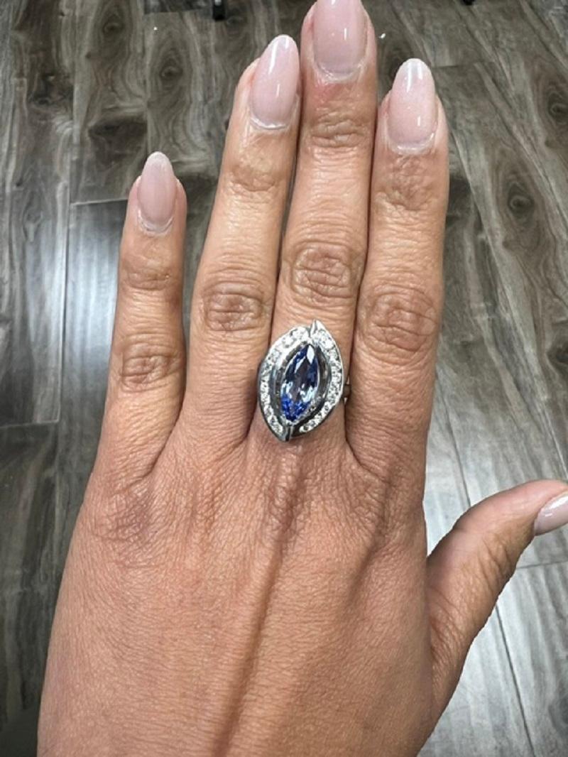 3,78 Karat Blauer Saphir Diamant 18 Karat Weißgold Cocktail Ring Damen im Angebot