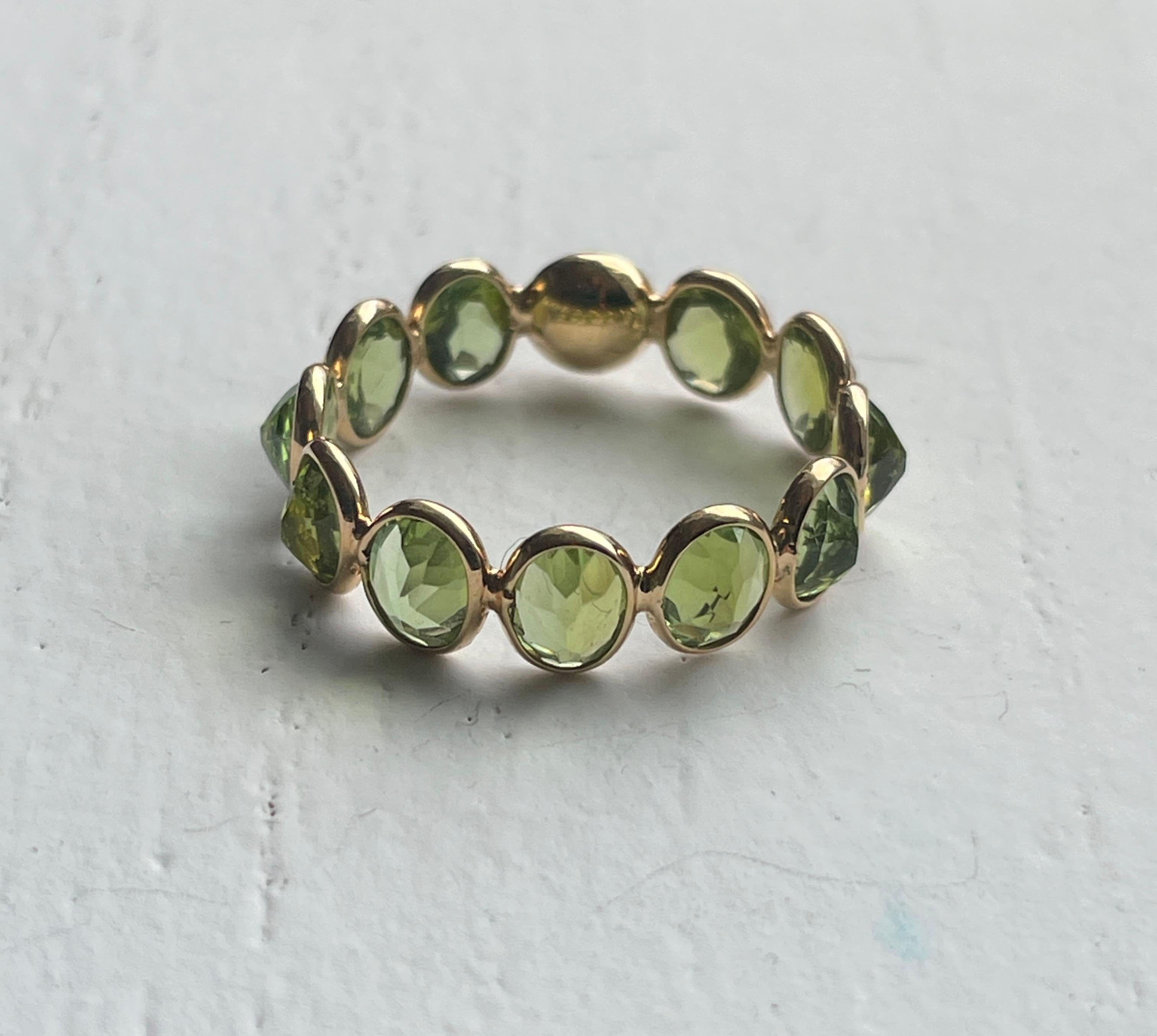 3.78 Carat Checker Cut Peridot Oval 18K Gold Eternity Band In New Condition For Sale In Amagansett, NY