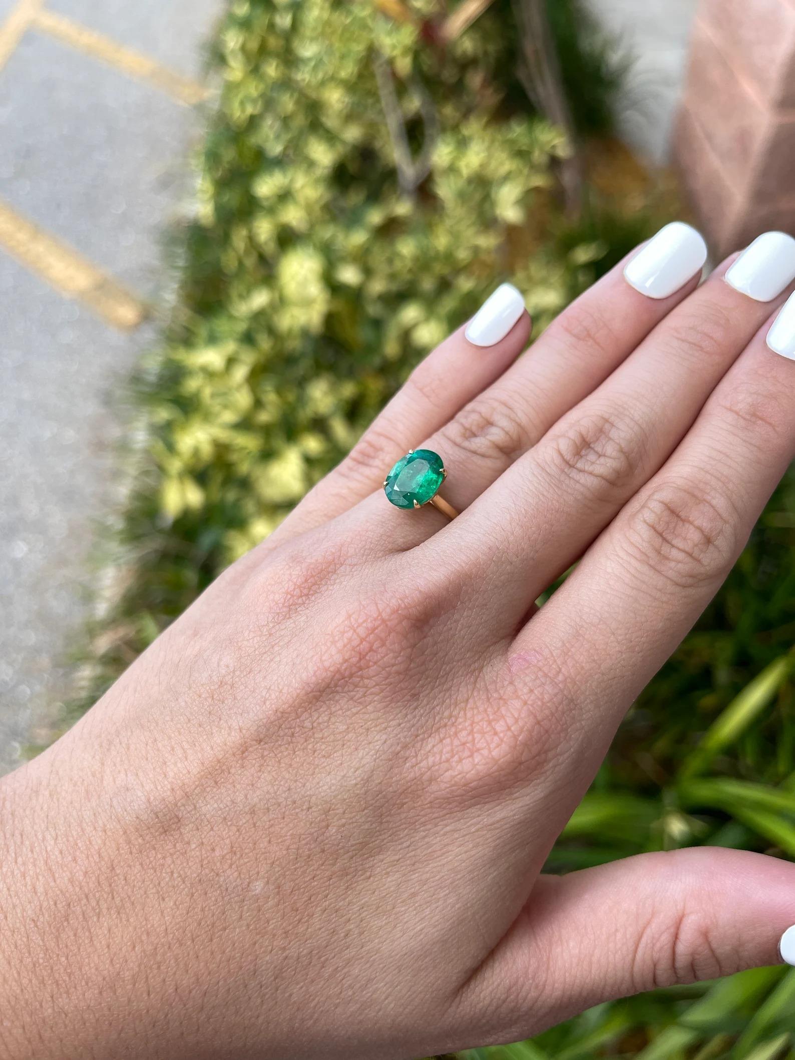 3.78 Carat Fine Quality Zambian Natural Emerald Solitaire Four Prong Ring 14K In New Condition For Sale In Jupiter, FL