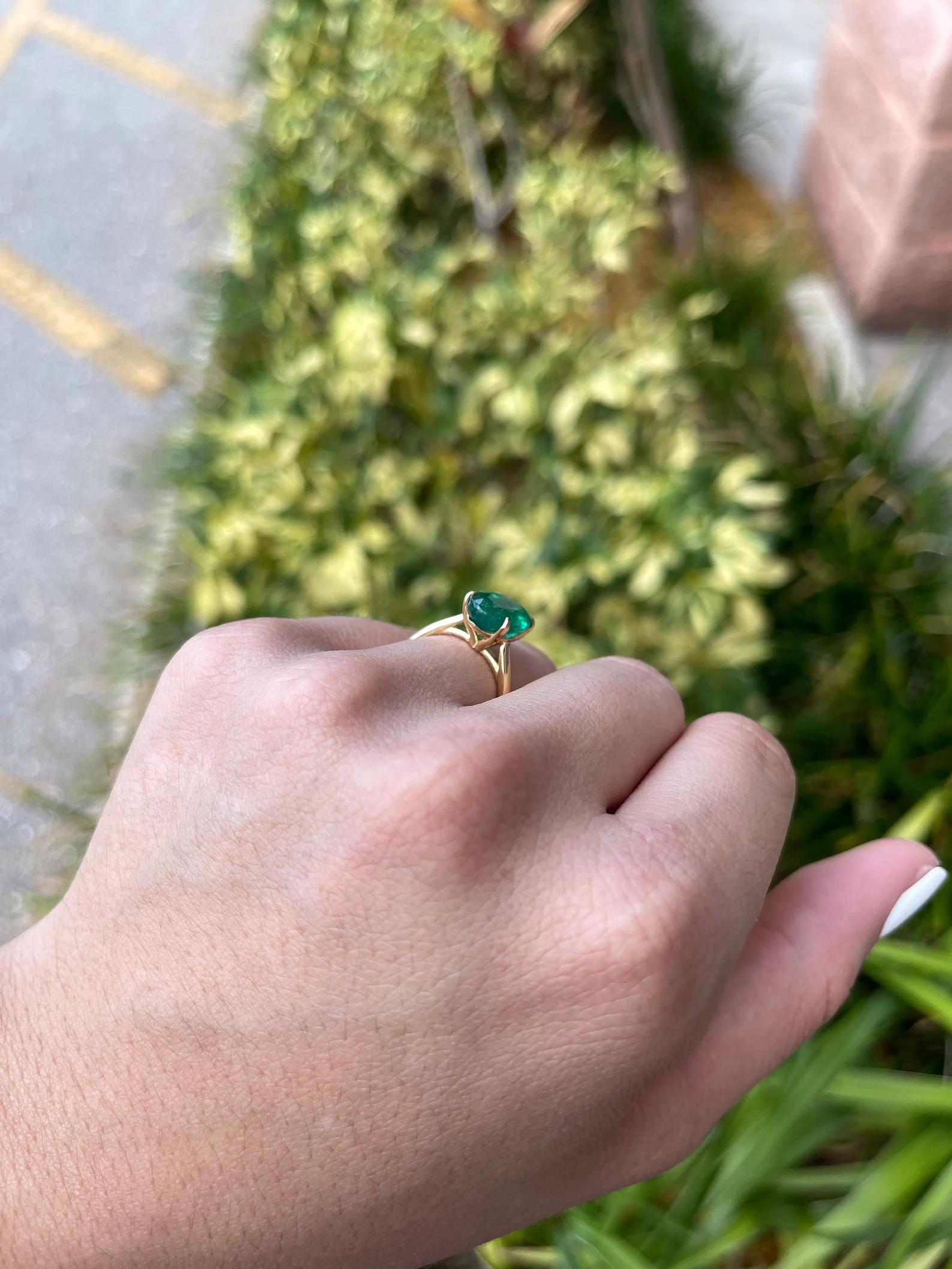 Women's 3.78 Carat Fine Quality Zambian Natural Emerald Solitaire Four Prong Ring 14K For Sale