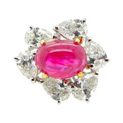 3.78 Carat GIA Certified Burma No Heat Ruby and White Diamond Gold Ring