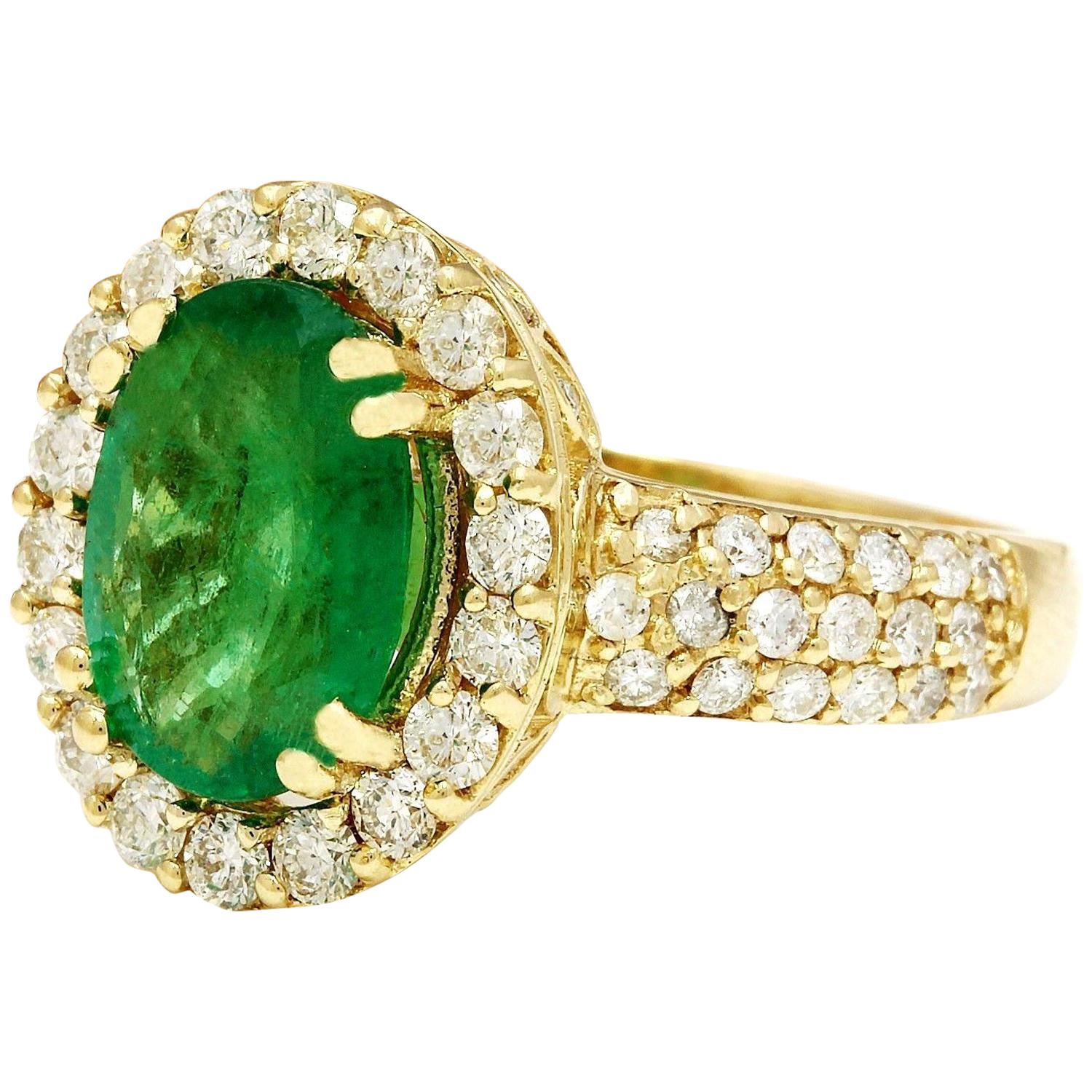 3.78 Carat Natural Emerald 14K Solid Yellow Gold Diamond Ring
 Item Type: Ring
 Item Style: Engagement
 Material: 14K Yellow Gold
 Mainstone: Emerald
 Stone Color: Green
 Stone Weight: 2.50 Carat
 Stone Shape: Oval
 Stone Quantity: 1
 Stone