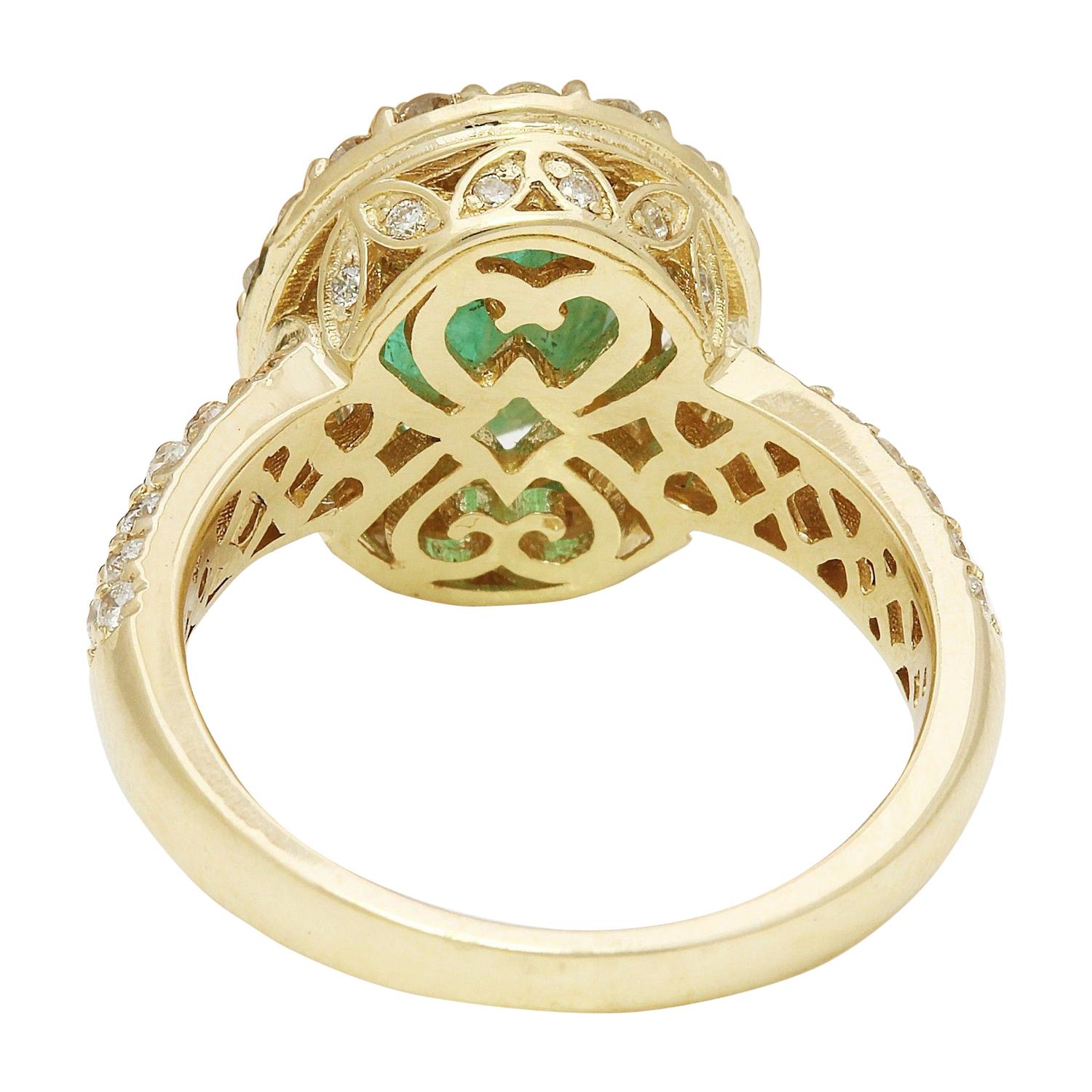 Modern Natural Emerald Diamond Ring In 14 Karat Solid Yellow Gold  For Sale