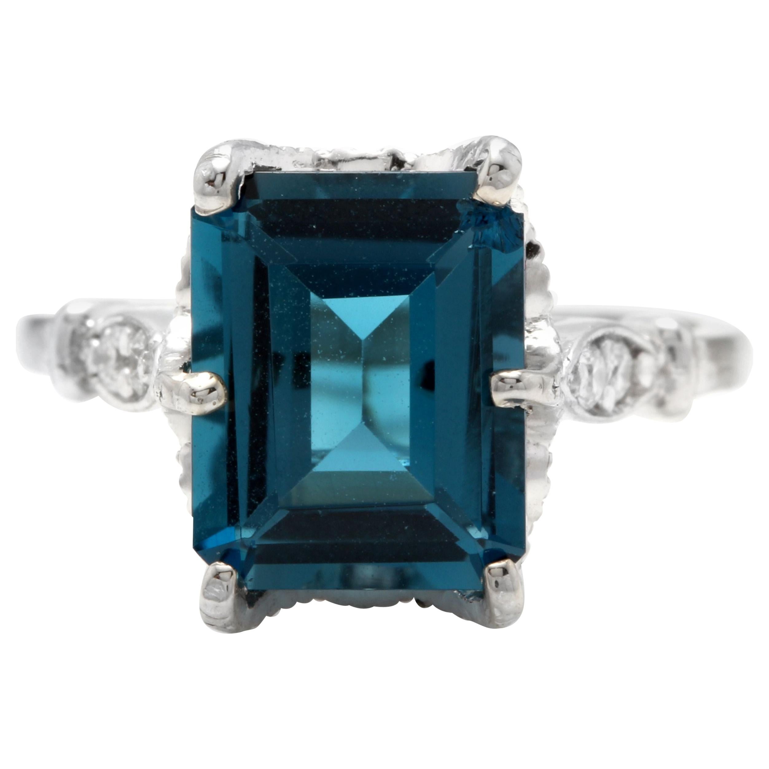 3,78 Karat natürlicher beeindruckender Londoner Blautopas und Diamant 14 Karat Gold Ring