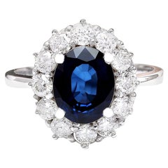 Natural Sapphire Diamond Ring In 14 Karat Solid White Gold