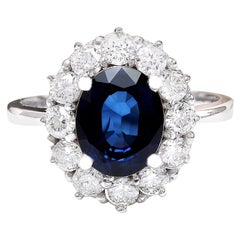 Natural Sapphire Diamond Ring In 14 Karat Solid White Gold 