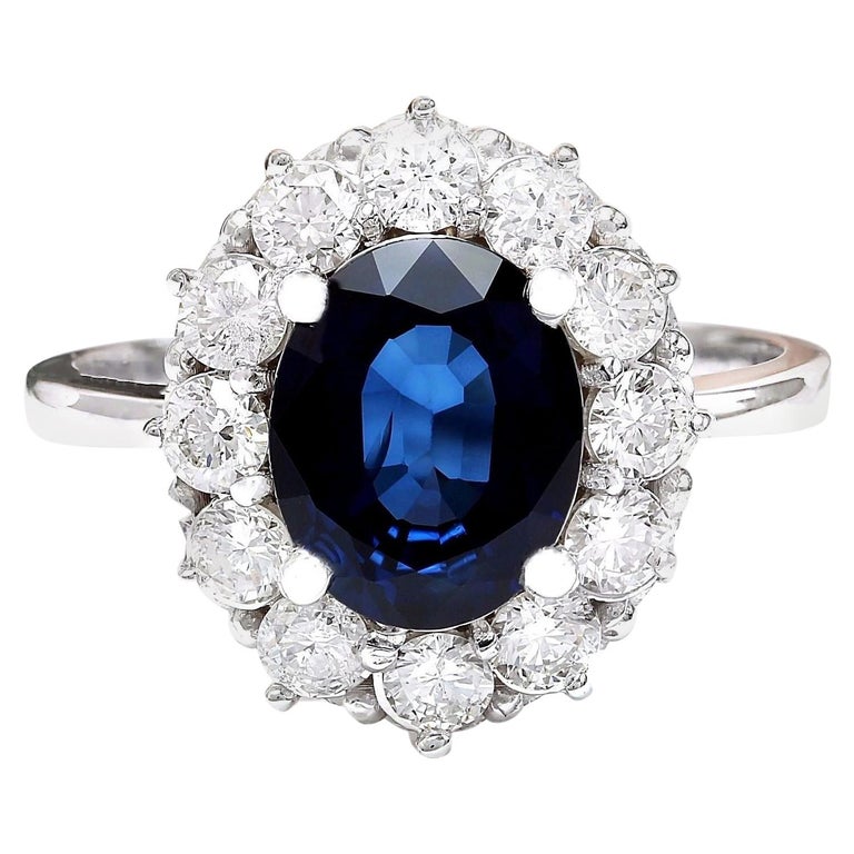 3.78 Carat Natural Sapphire 18 Karat Solid White Gold Diamond Ring For ...