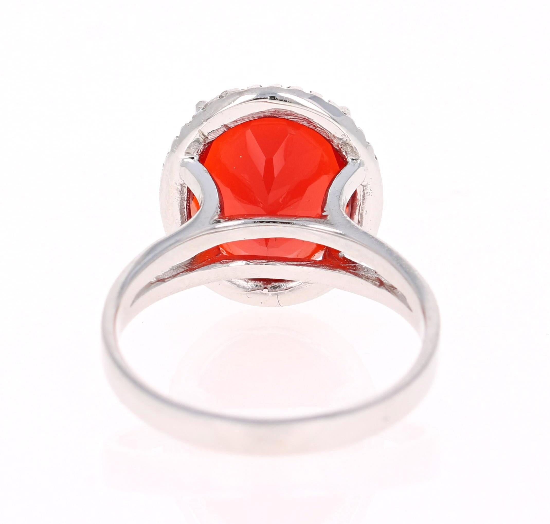 Contemporary 3.78 Carat Oval Cut Fire Opal Diamond 14 Karat White Gold Bridal Ring