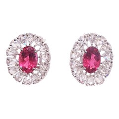 3.78 Carat Total Oval Rubelite and Rose Cut Diamond Earrings in 18 Karat Gold