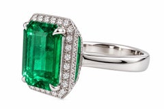 3.78 Carat Zambian Emerald and Diamond Ring in 18K White Gold