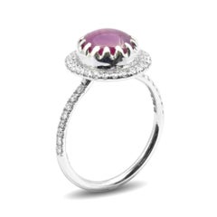 Natural Star Ruby Gemstone 3.78 carats set in 14K White Gold Ring with Diamonds