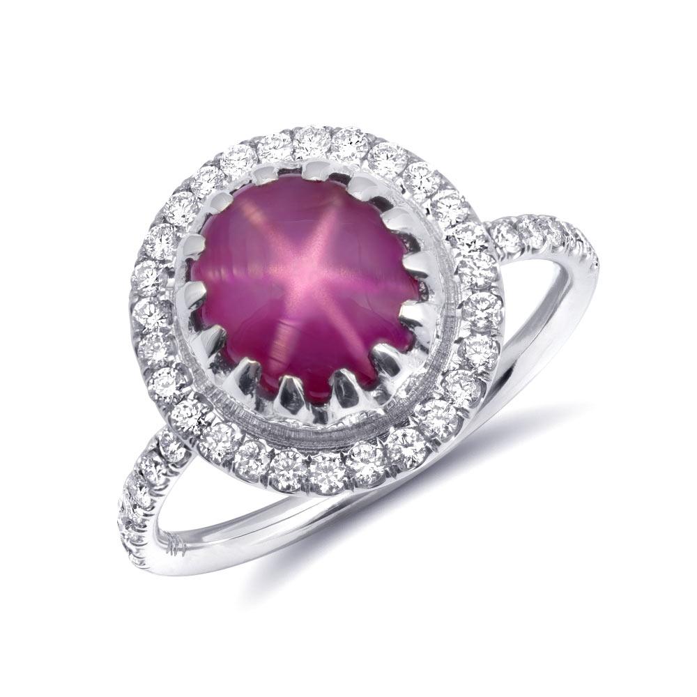 3.78 Carats Star Ruby Diamonds set in 14K White Gold Ring In New Condition For Sale In Los Angeles, CA