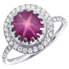 3.78 Carats Star Ruby Diamonds set in 14K White Gold Ring