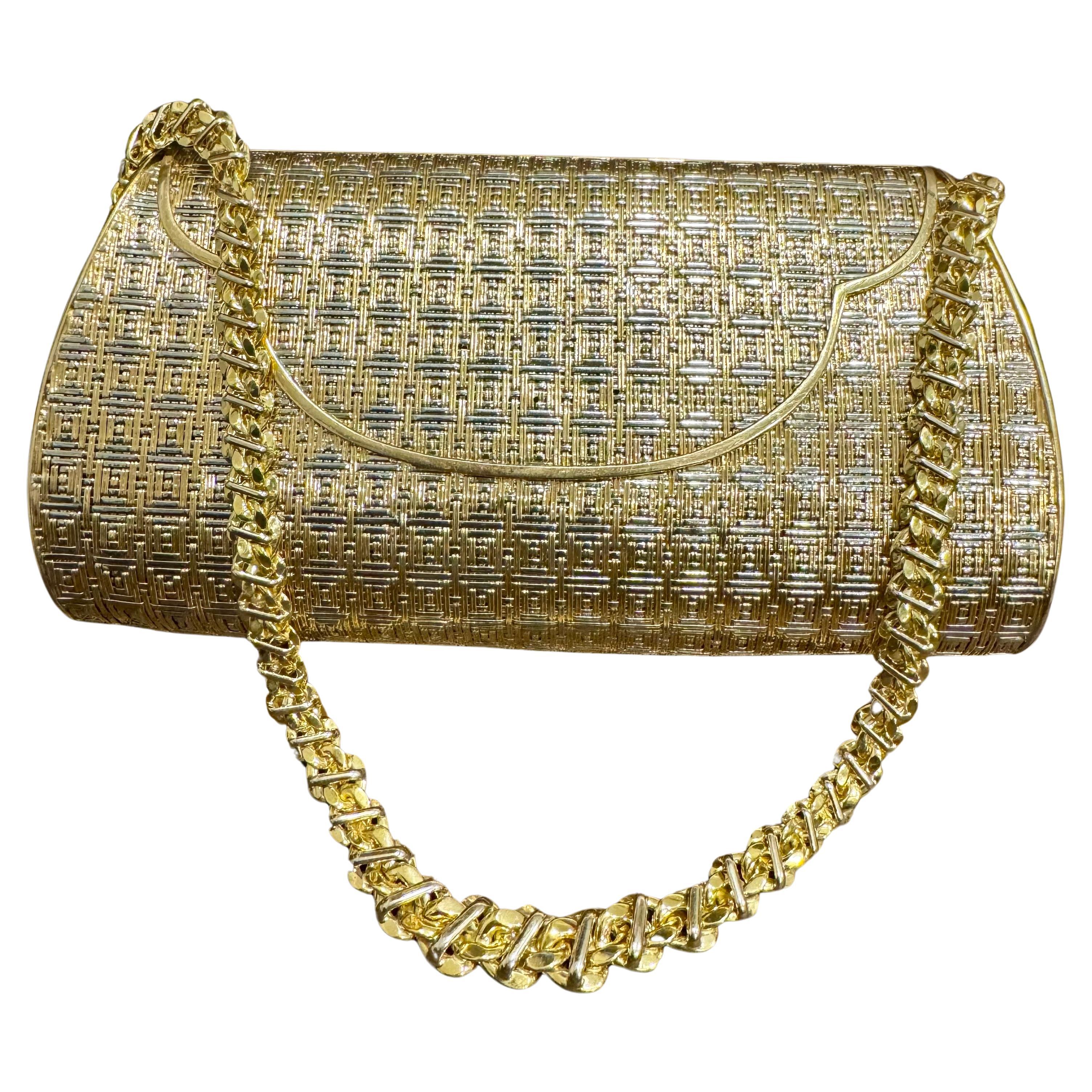  378 Gm of 18 Karat Yellow Gold Mesh Clutch Handbag with Shoulder Chain, Vintage