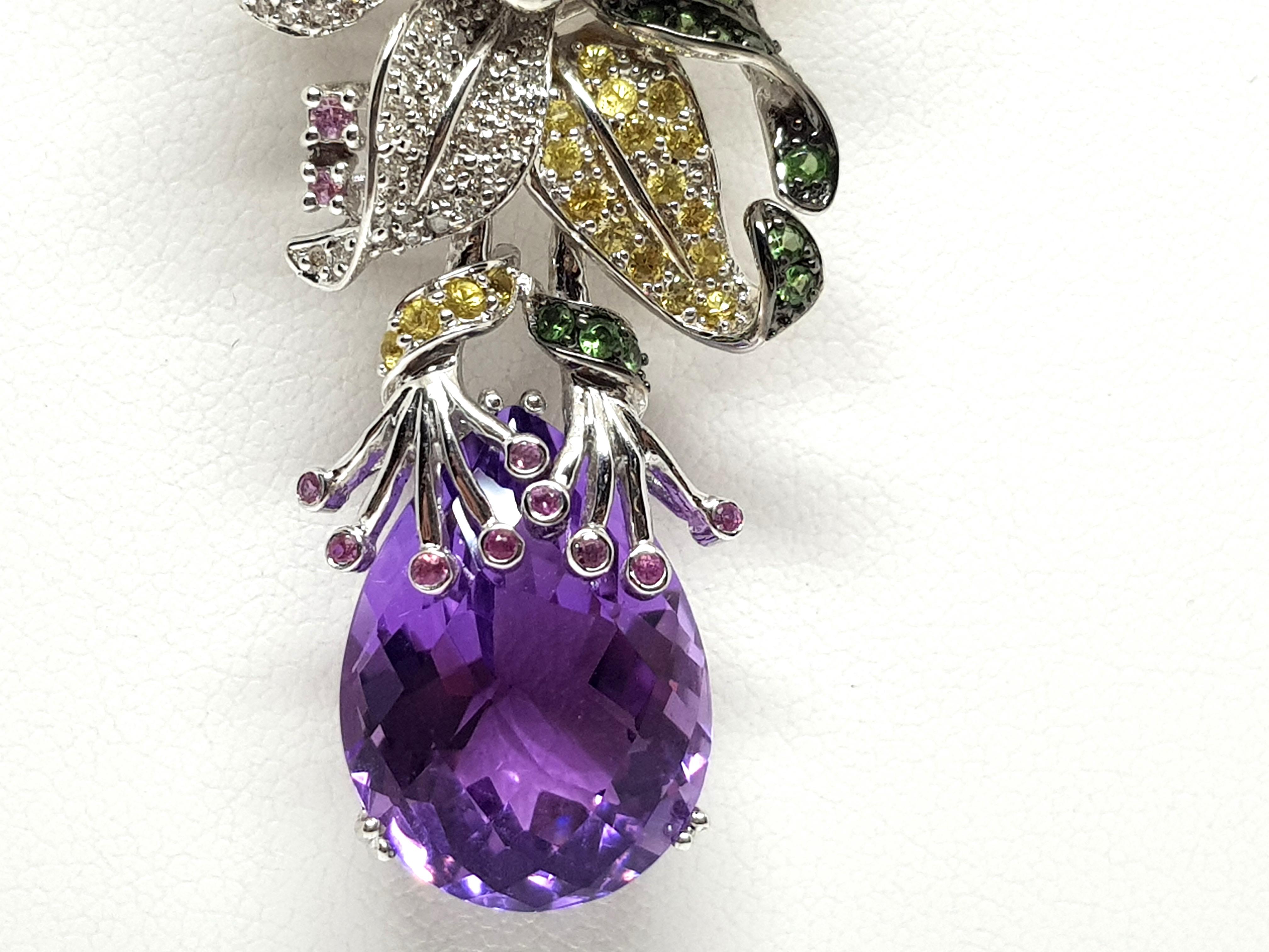 37.80 Carat Diamond Amethyst Citrine Emerald Topaz Purple Sapphire Pendant For Sale 5