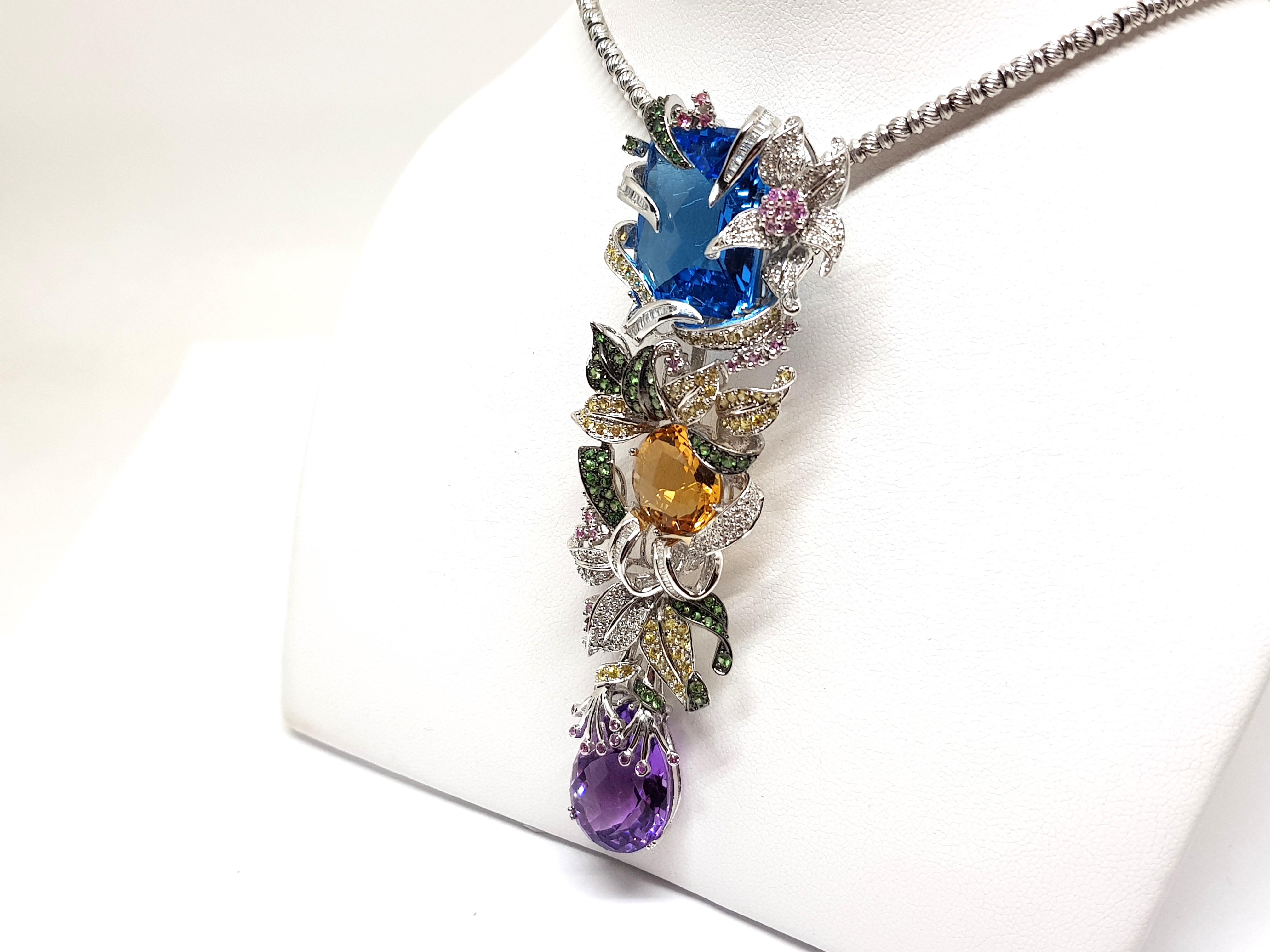 37.80 Carat Diamond Amethyst Citrine Emerald Topaz Purple Sapphire Pendant For Sale 6