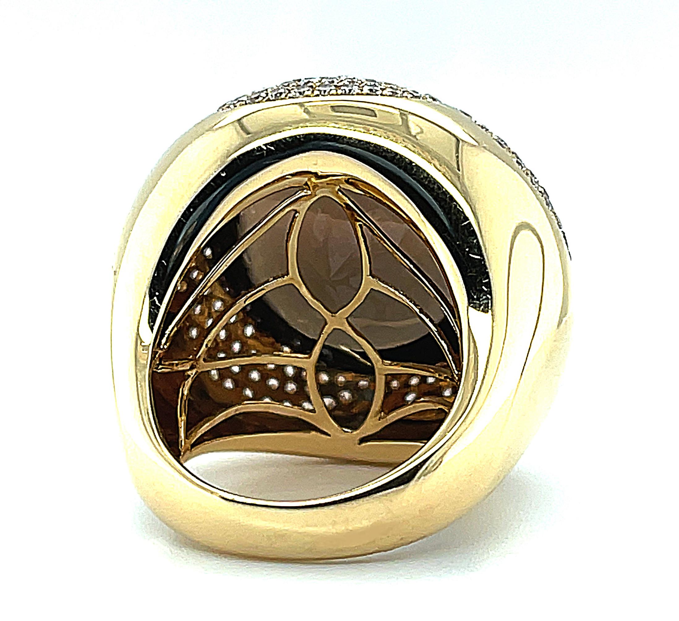 18k yellow gold smoky quartz & chocolate diamond ring